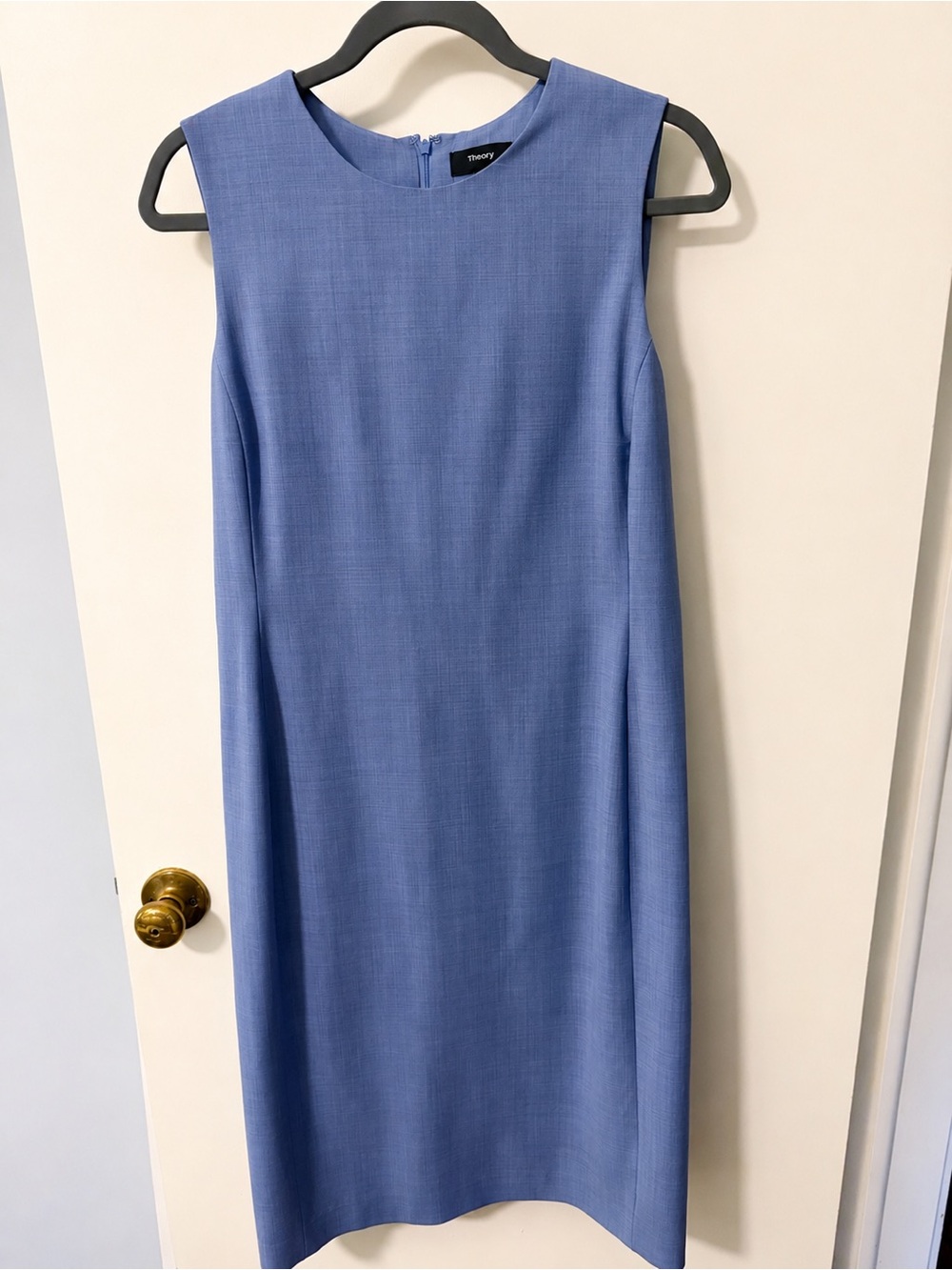 Theory Blue Grey Sleeveless Shift Dress Minimalist Career Dress Size 10